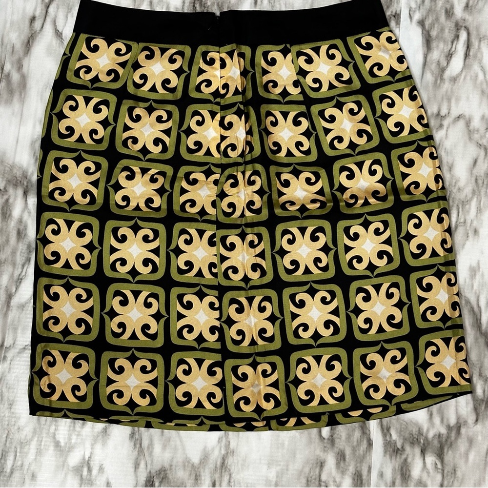 Milly of New York Green Black Geometric Print Silk Scarf Skirt Vibe Women Sz 4 - Picture 4 of 8